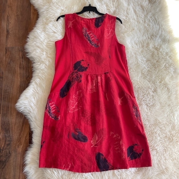 Carina Ricci Cowl Neck Feather Print Linen Dress S - Picture 5 of 6